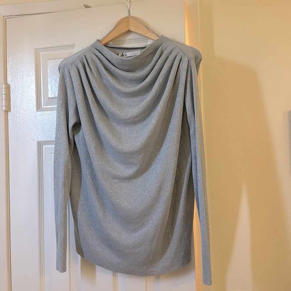 Zara Thin Glitter Drape Top